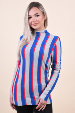 Pulover Dama Pieces Pcfelipa Ls Mock Neck Knit Light Grey Melange/Stripe